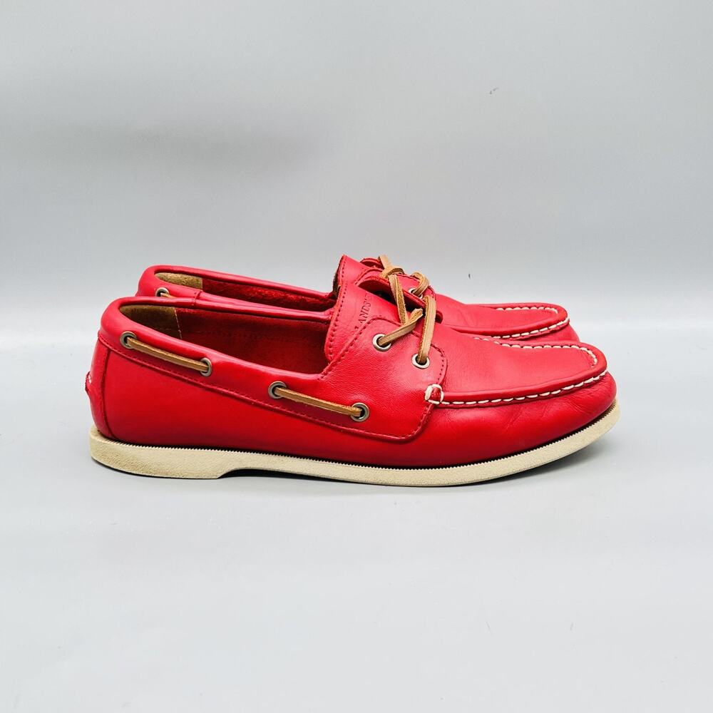 Lands' End Shoes Mens 10 Red Leather 2 Eye Boat Moc Toe Casual Comfort Nautical